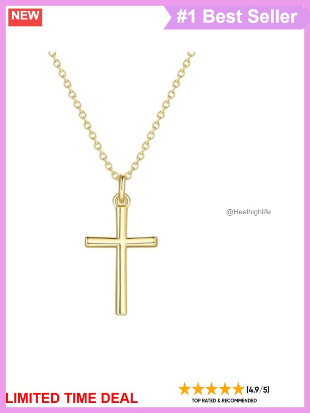 14k Gold Plated Cross Necklace Adjustable Pendant Chain Minimalist